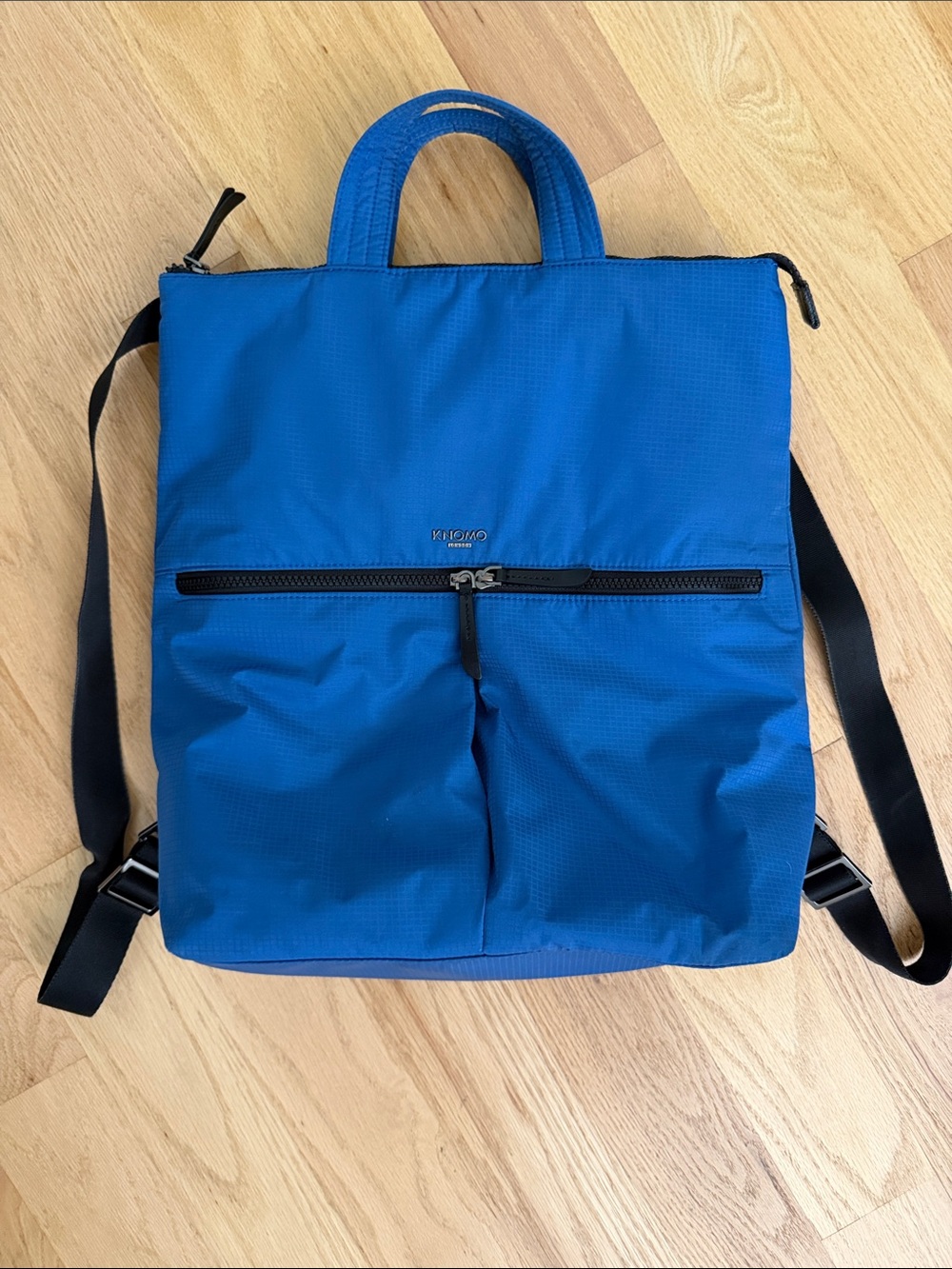 Blue Nylon Backpack Tote with Front Zip - Mismo